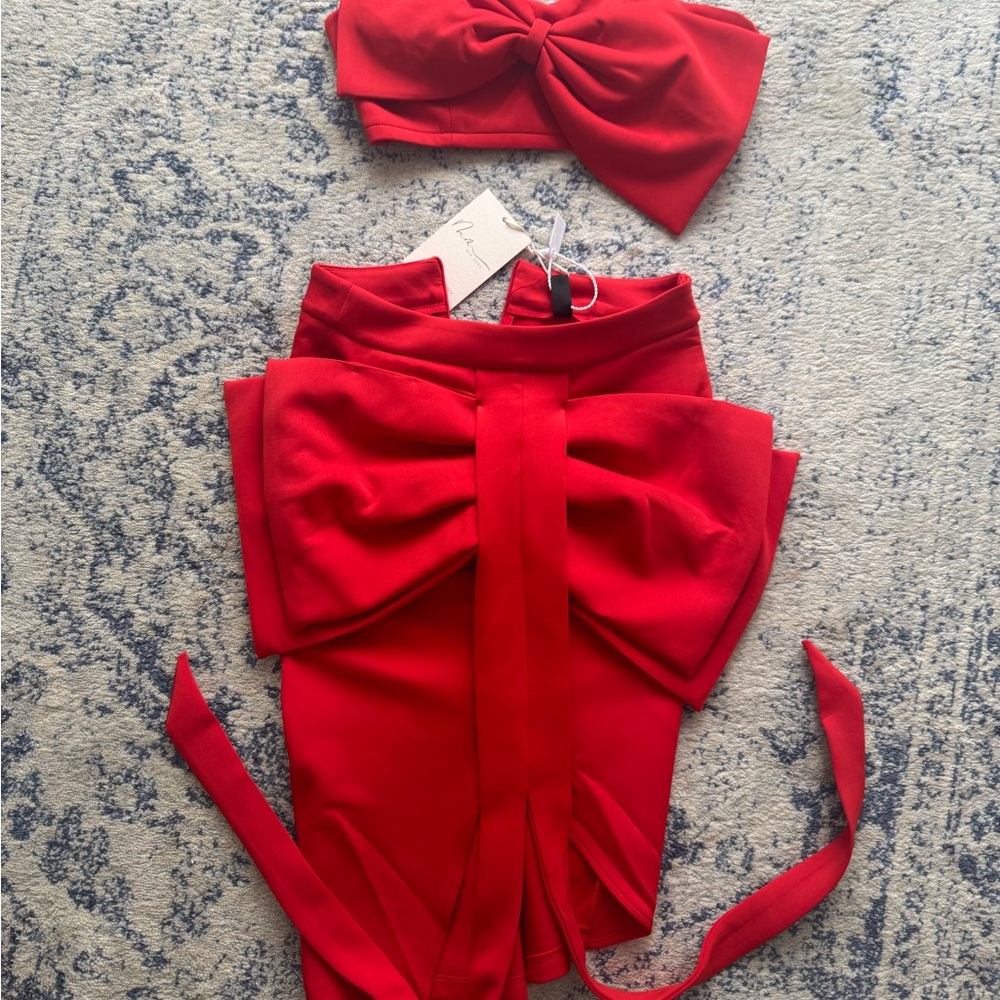 Red Bow Bandeau and Skirt Set